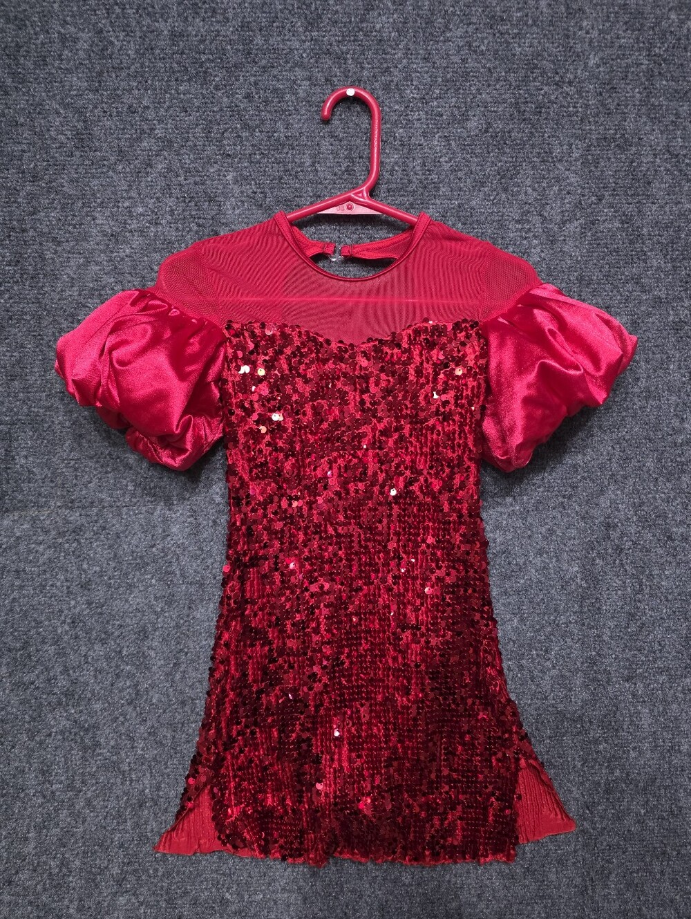 Weissman Uptown Girl 17741 Red Sequin Puff Sleeve Dress Dance Costume Small Kid
